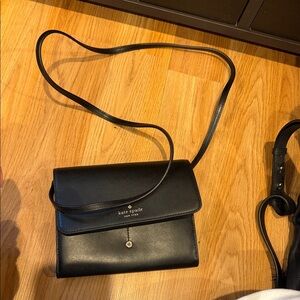 kate spade Black Leather Crossbody with Gold Logo